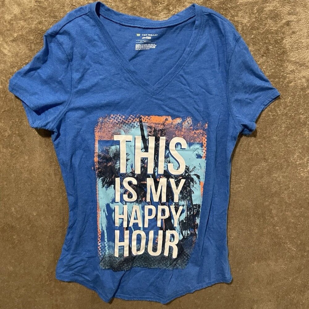 Tek Gear This Is My Happy Hour Blue V Neck Women's ‎ T-shirt Size Small